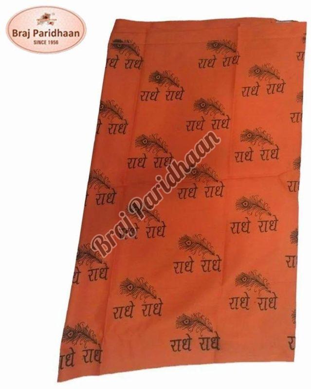 Braj Paridhaan Cotton Radhey Radhey Polyester Stole, Color : Saffron