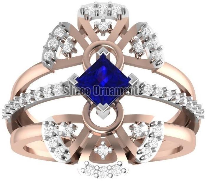 JRD-LR-30 Ladies Gold Ring, Main Stone : American Diamond
