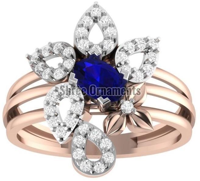 JRD-LR-31 Ladies Gold Ring, Main Stone : American Diamond