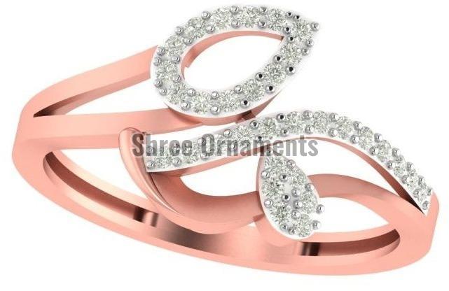 M-PLR-3922 Ladies Rose Gold Ring, Main Stone : American Diamond