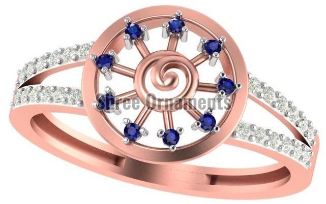 M-PLR-3923 Ladies Rose Gold Ring, Main Stone : American Diamond