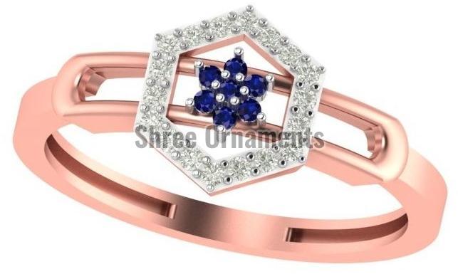 M-PLR-3925 Ladies Rose Gold Ring, Main Stone : American Diamond