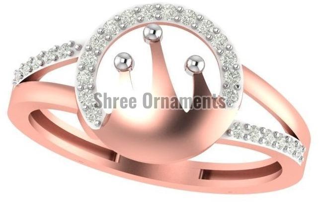 M-PLR-3928 Ladies Rose Gold Ring, Main Stone : American Diamond