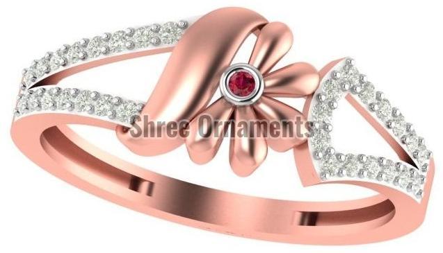 M-PLR-3932 Ladies Rose Gold Ring, Main Stone : American Diamond