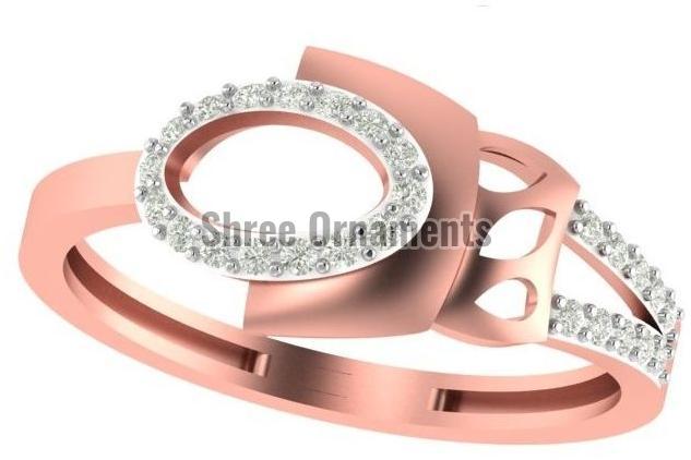 M-PLR-3933 Ladies Rose Gold Ring, Main Stone : American Diamond