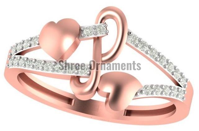 M-PLR-3934 Ladies Rose Gold Ring, Main Stone : American Diamond