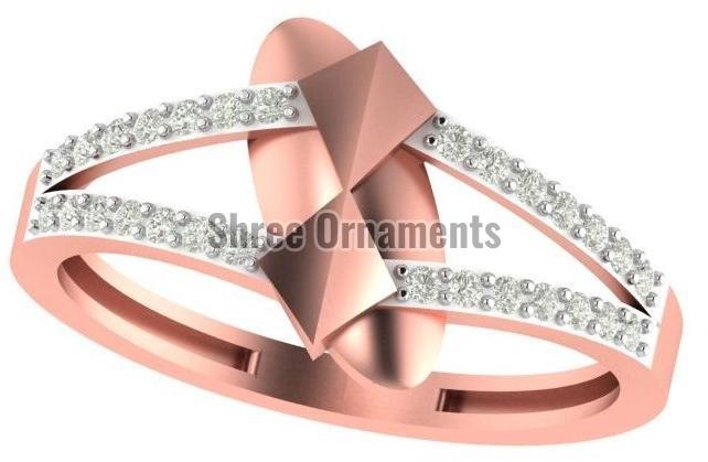 M-PLR-3941 Ladies Rose Gold Ring, Main Stone : American Diamond