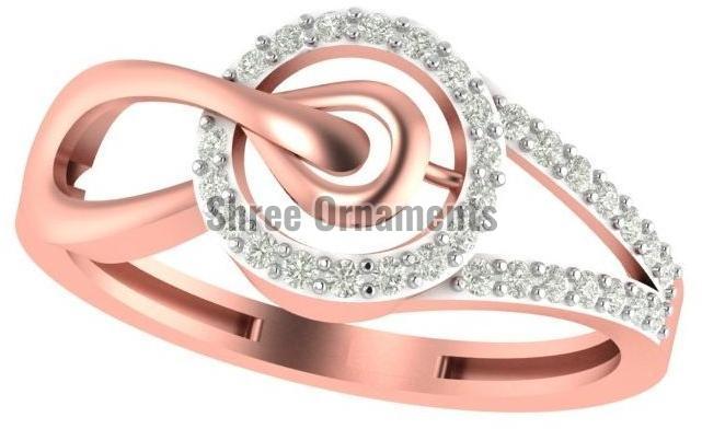 M-PLR-3943 Ladies Rose Gold Ring, Main Stone : American Diamond