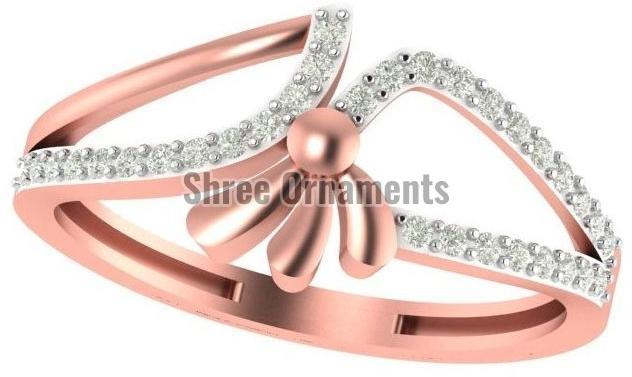 M-PLR-3944 Ladies Rose Gold Ring, Main Stone : American Diamond