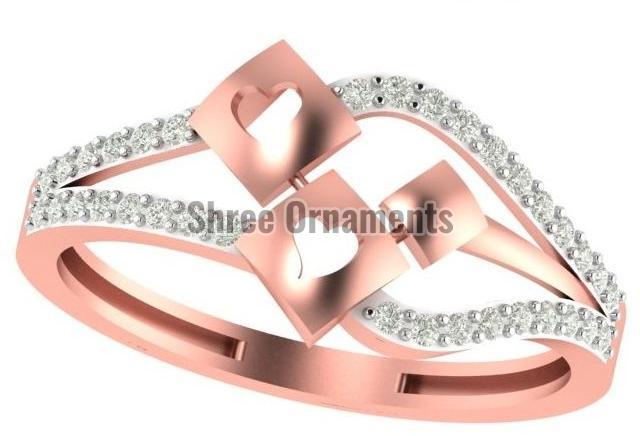 M-PLR-3947 Ladies Rose Gold Ring, Main Stone : American Diamond