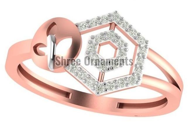 M-PLR-3949 Ladies Rose Gold Ring, Main Stone : American Diamond