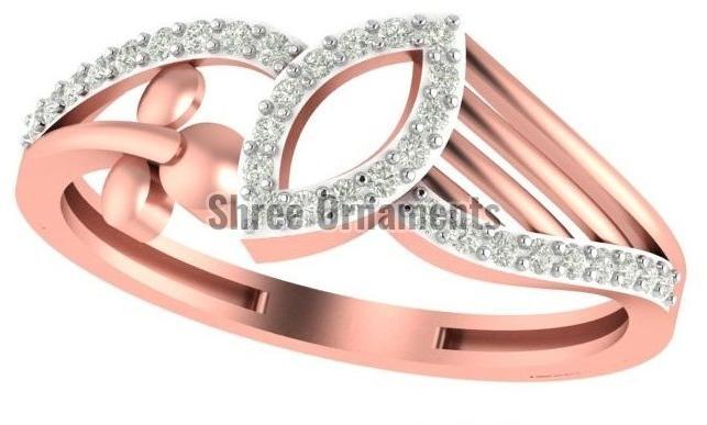 M-PLR-3962 Ladies Rose Gold Ring, Main Stone : American Diamond