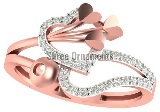 M-PLR-3963 Ladies Rose Gold Ring, Main Stone : American Diamond
