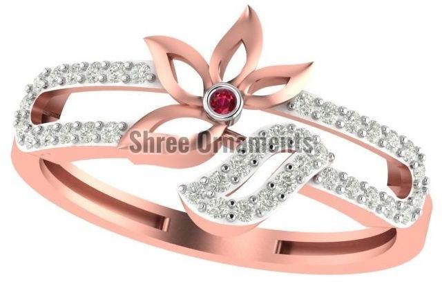M-PLR-3964 Ladies Rose Gold Ring, Main Stone : American Diamond
