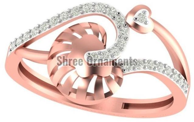 M-PLR-3965 Ladies Rose Gold Ring, Main Stone : American Diamond