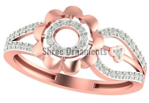 M-PLR-3969 Ladies Rose Gold Ring, Main Stone : American Diamond