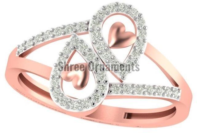 M-PLR-3973 Ladies Rose Gold Ring, Main Stone : American Diamond