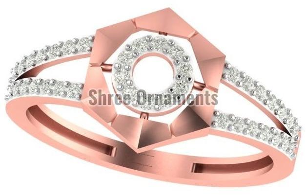 M-PLR-3977 Ladies Rose Gold Ring, Main Stone : American Diamond