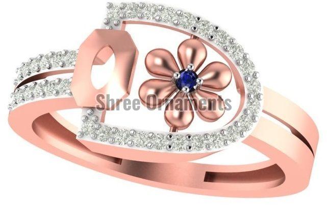 M-PLR-3983 Ladies Rose Gold Ring, Main Stone : American Diamond