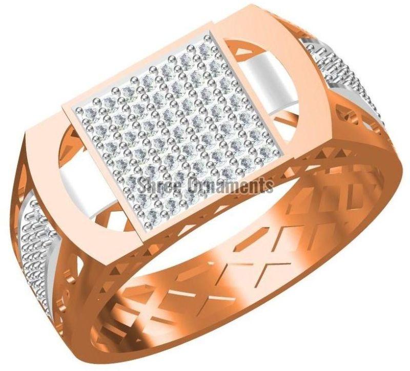 Polished SJGR-2357 Mens Gold Ring, Main Stone : American Diamond