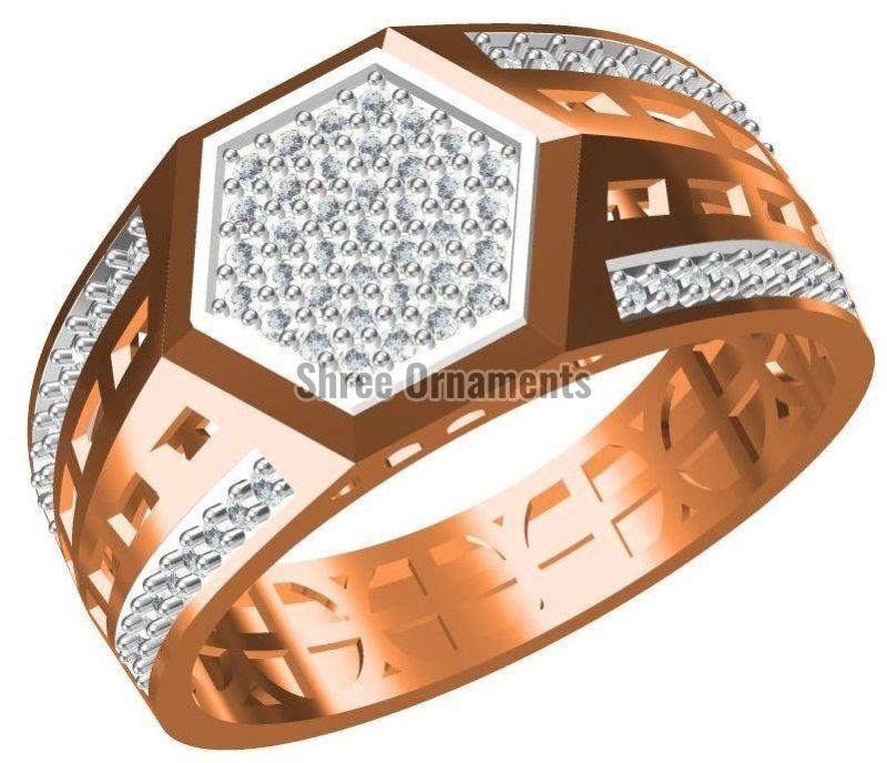 Polished SJGR-2365 Mens Gold Ring, Main Stone : American Diamond