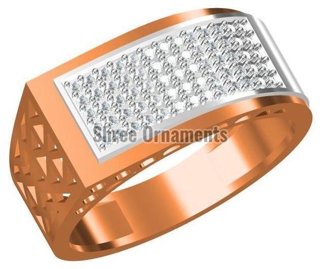 Polished SJGR-2379 Mens Gold Ring, Main Stone : American Diamond