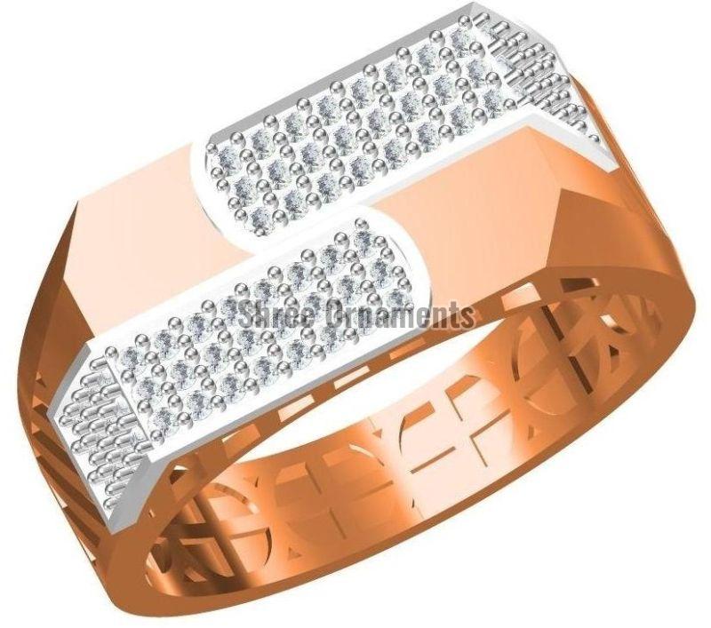 Polished SJGR-2386 Mens Gold Ring, Main Stone : American Diamond