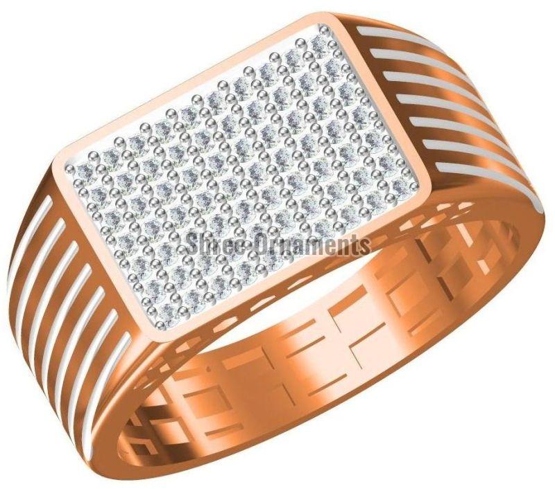 Polished SJGR-2392 Mens Gold Ring, Main Stone : American Diamond