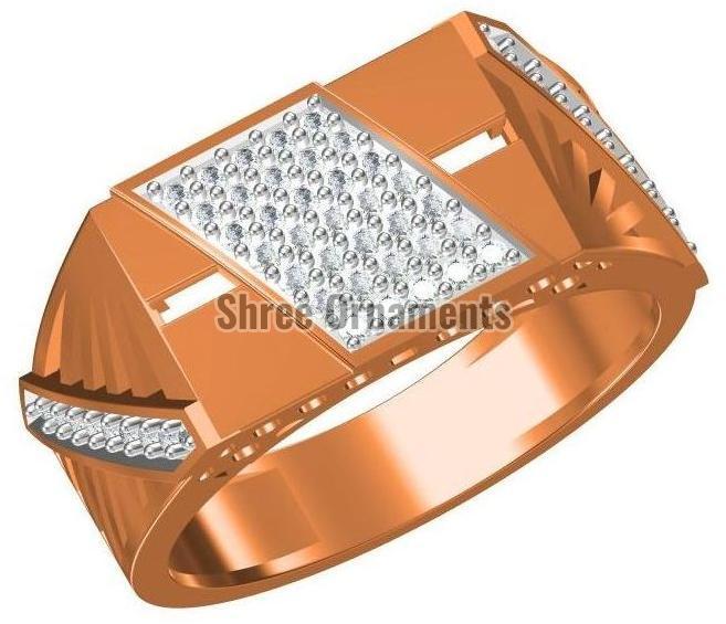 Polished SJGR-2393 Mens Gold Ring, Main Stone : American Diamond