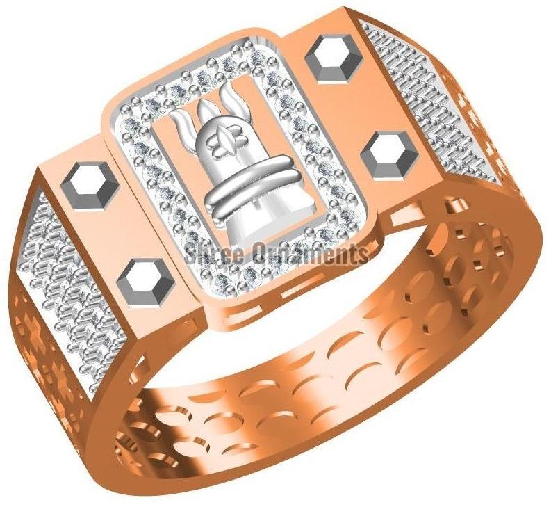 Polished SJGR-2398 Mens Gold Ring, Main Stone : American Diamond