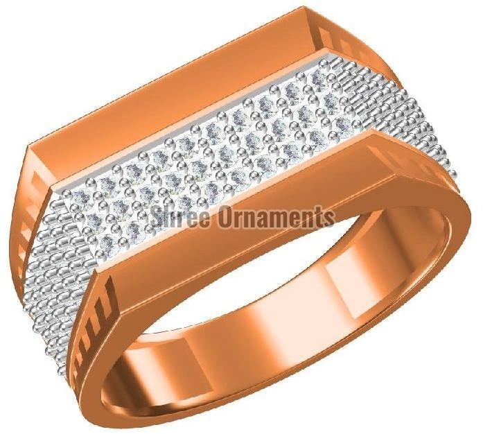 Polished SJGR-2399 Mens Gold Ring, Main Stone : American Diamond