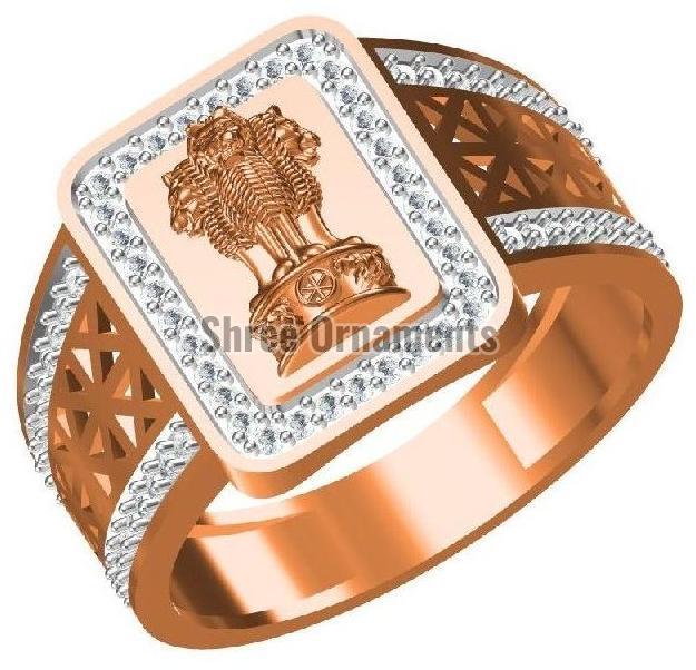 Polished SJGR-2403 Mens Gold Ring, Main Stone : American Diamond