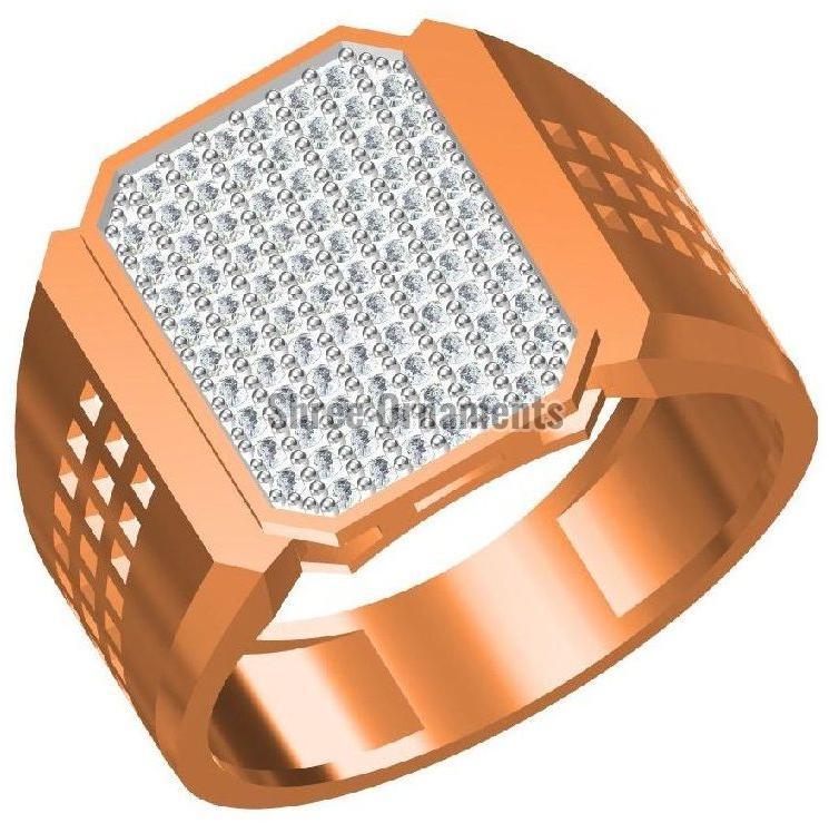 Polished SJGR-2404 Mens Gold Ring, Main Stone : American Diamond