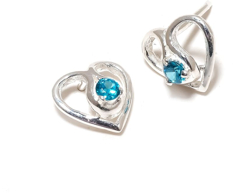 Sterling Silver Blue Topaz Gemstone Stud Earrings