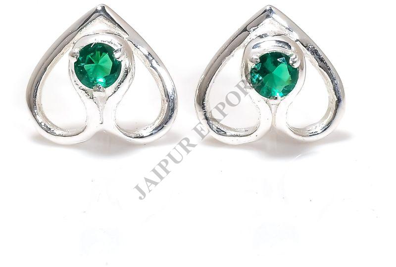 Sterling Silver Emerald Gemstone Stud Earrings