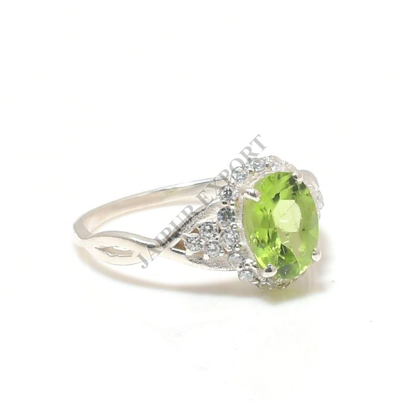 Oval Cut Sterling Silver Peridot Gemstone Ring