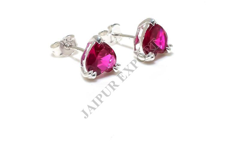 Heart Shape Sterling Silver Ruby Gemstone Stud Earrings