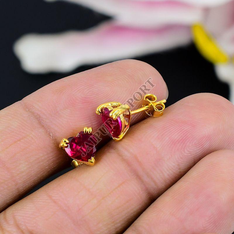 Heart Shape Sterling Silver Ruby Gemstone Stud Earrings