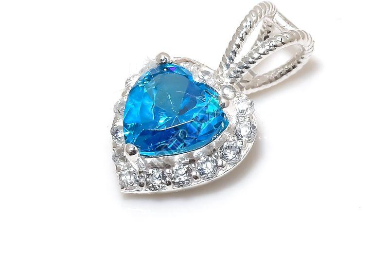 Heart Shape Sterling Silver Blue Topaz Gemstone Pendant