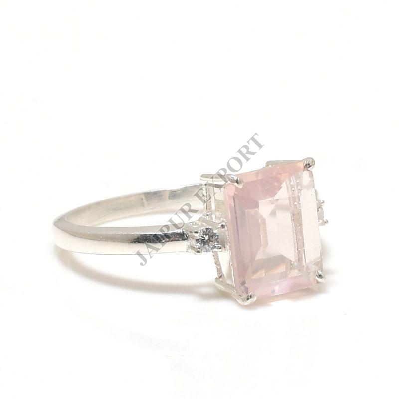 Sterling Silver Rose Quartz Gemstone Radiant Ring