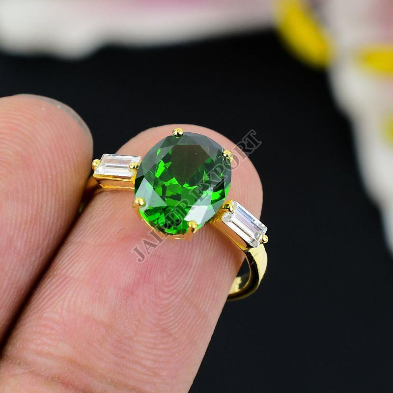 Sterling Silver Oval Cut Emerald Gemstone Ring