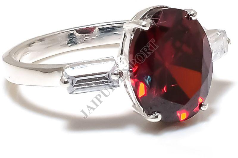 Sterling Silver Oval Cut Dark Garnet Gemstone Ring