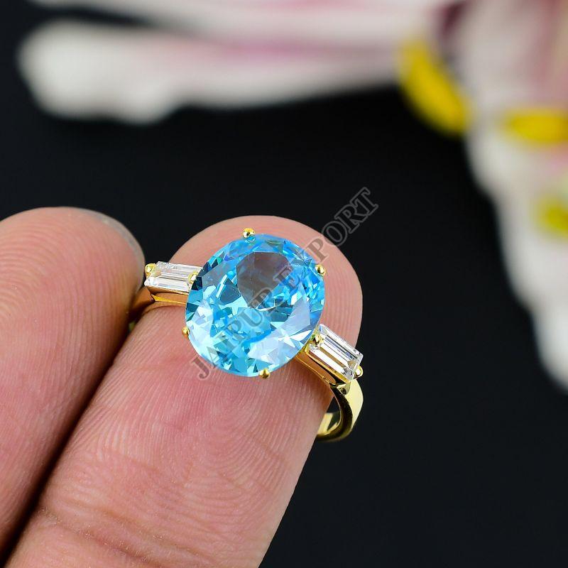 Sterling Silver Oval Cut Blue Topaz Gemstone Ring