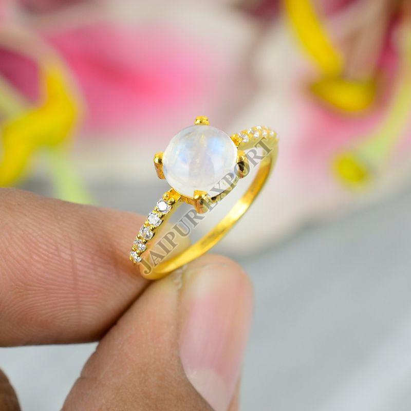 Round Sterling Silver Moonstone Ring