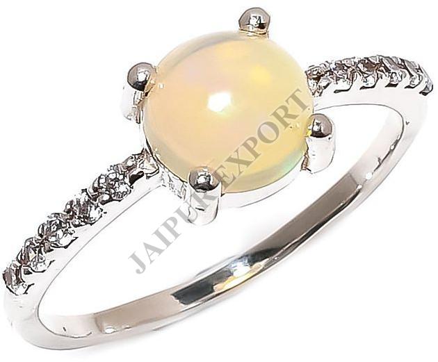 Round Sterling Silver Opal Gemstone Ring