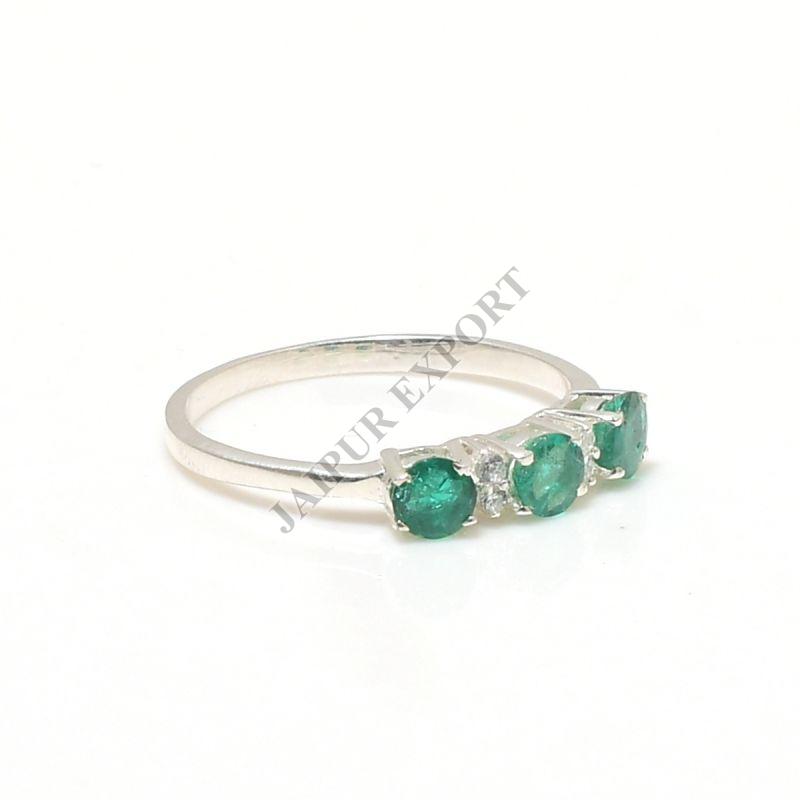 3 Stone Sterling Silver Emerald Ring