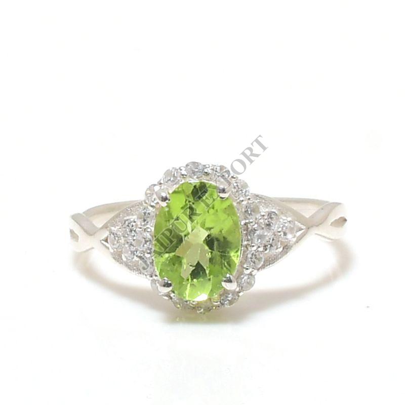 Oval Cut Sterling Silver Peridot Gemstone Ring