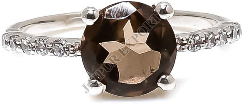 Round Sterling Silver Smoky Quartz Gemstone Ring