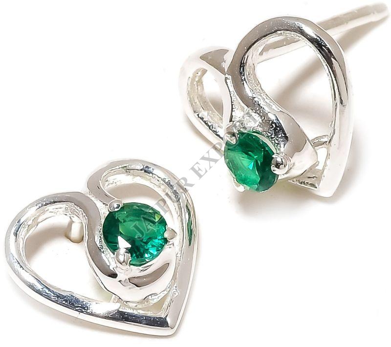 Sterling Silver Emerald Gemstone Stud Earrings