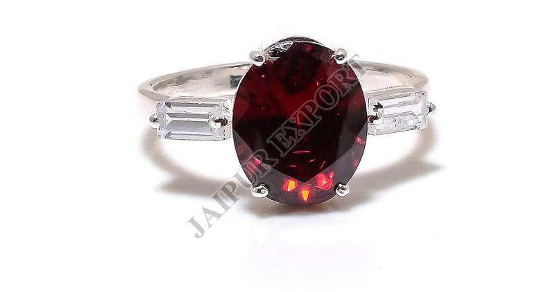 Sterling Silver Oval Cut Dark Garnet Gemstone Ring